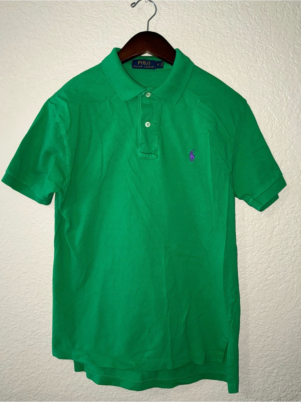Polo Ralph Lauren Green Short Sleeve Polo Shirt Purple Pony Size Small